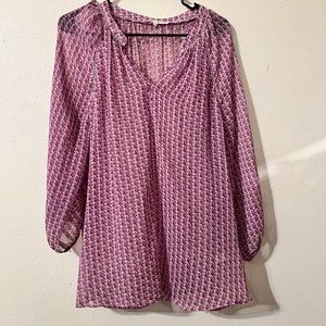 Violet + Claire Blouse Size XL top peasant boho long sleeve purple print.